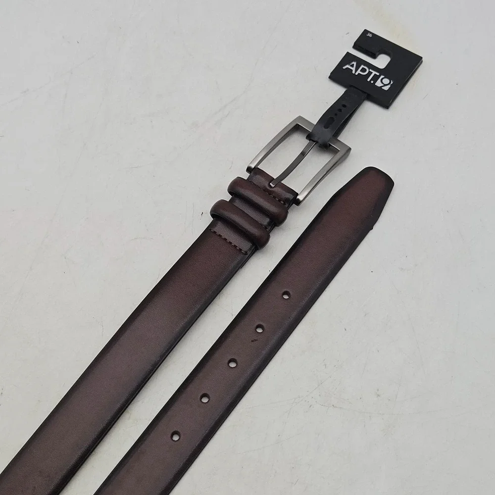 Apt. 9 Belt Brown Leather Mens 34-36 Gunmetal Buckle New